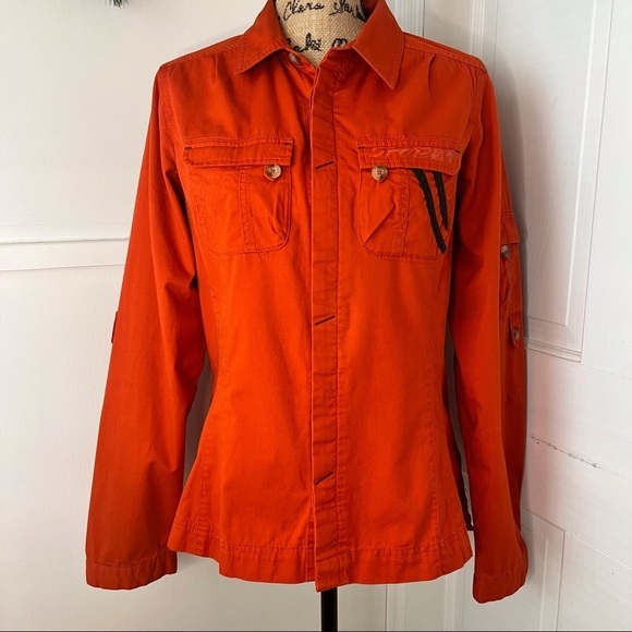 Spyder Burnt Orange Button Down Utility Shacket 100% Cotton - Picture 2 of 16